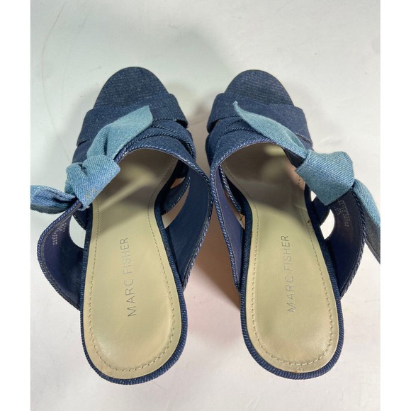 Marc Fisher Women's Hobby Sandal Size 8 Cork Wedge Platform Denim Slide Knot - Picture 10 of 11